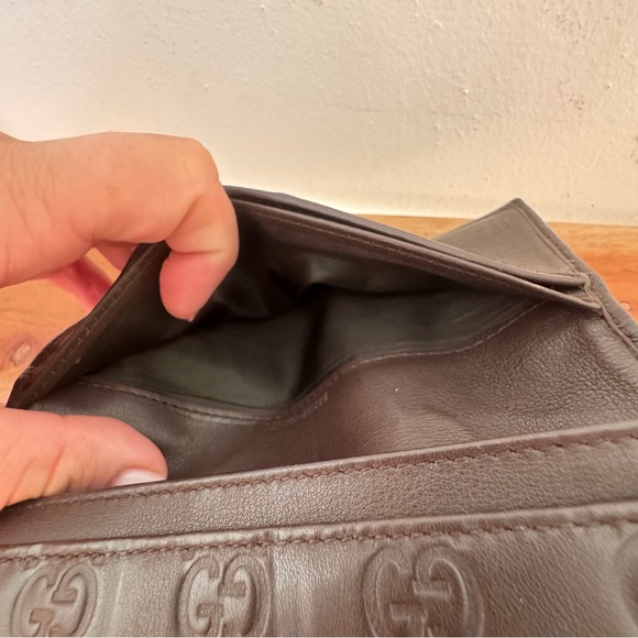 Gucci Dark Brown Embossed Leather Clutch - Picture 7 of 9